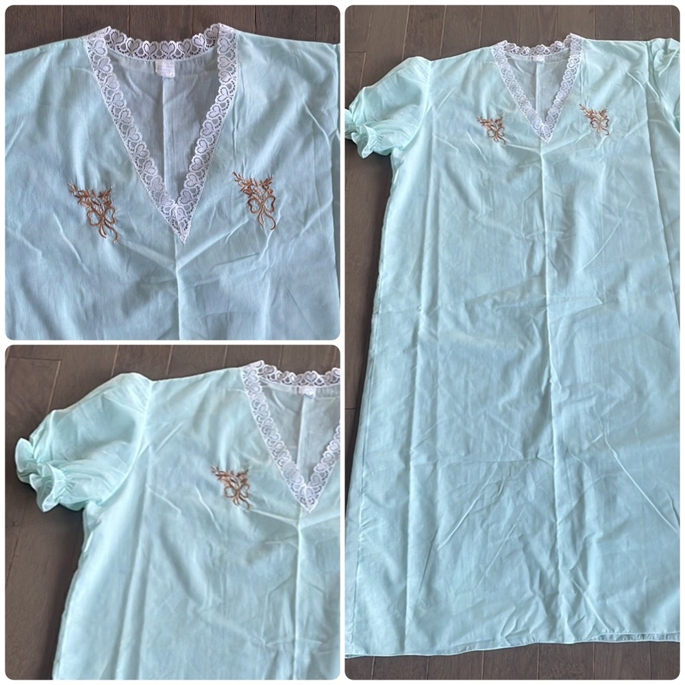 Confezioni ANNA Blue Maxi Nightgown White Lace Floral Embroidered Italy Large